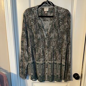 Knox Rose Green and Gray Paisley Top